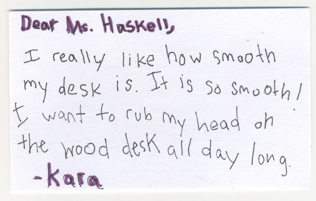 Illustration for article titled These Third-Graders’ Letters To Their Teacher About How Smooth Their Wood Desks Are Will Warm Your Heart